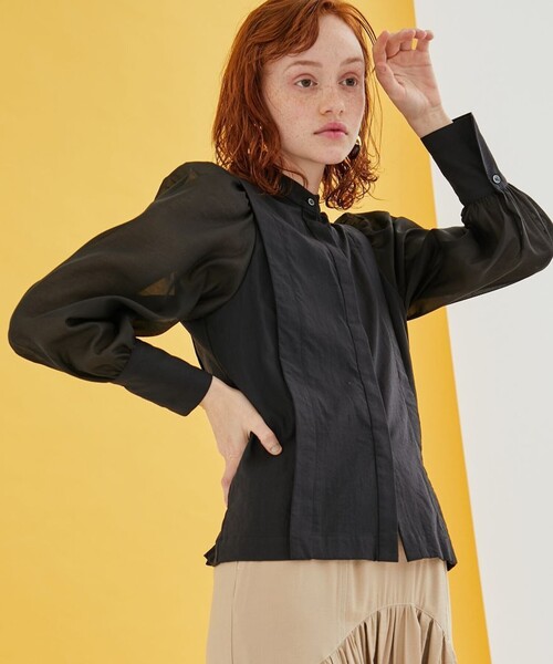 INella（イネラ）の「【INella/イネラ】シアーコンビスリーブブラウス（Tシャツ/カットソー・レディース・ホワイト/ブラック/ブルー・FREE）」の18枚目の写真