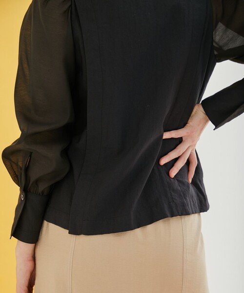 INella（イネラ）の「【INella/イネラ】シアーコンビスリーブブラウス（Tシャツ/カットソー・レディース・ホワイト/ブラック/ブルー・FREE）」の6枚目の写真