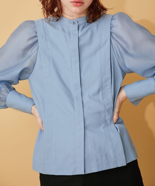 INella（イネラ）の「【INella/イネラ】シアーコンビスリーブブラウス（Tシャツ/カットソー・レディース・ホワイト/ブラック/ブルー・FREE）」の7枚目の写真