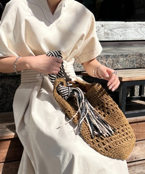 Chez toi(シェトワ)の「メッシュテープハンドルショルダーバッグ(かごバッグ・レディース・ブラック/グリーン/キャメル・FREE)」の17枚目の写真