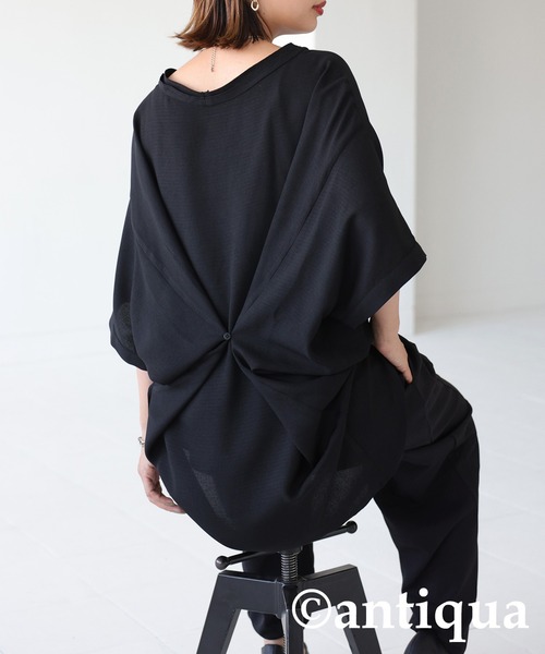 antiqua（アンティカ）の「2WAY ウエストポイントトップス（Tシャツ/カットソー・レディース・グリーン/オフホワイト/パープル/ブラック・FREE）」の3枚目の写真