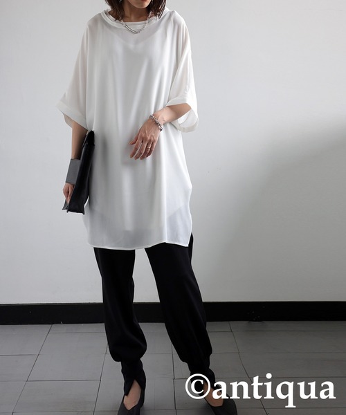 antiqua（アンティカ）の「2WAY ウエストポイントトップス（Tシャツ/カットソー・レディース・グリーン/オフホワイト/パープル/ブラック・FREE）」の7枚目の写真