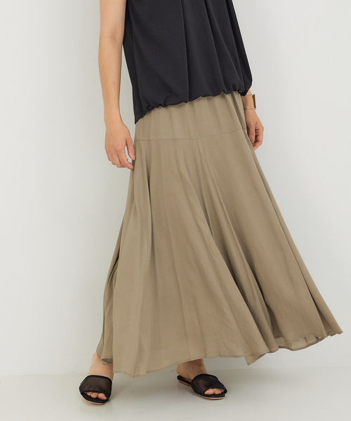 abahouse mavie（アバハウスマヴィ）の「レーヨンリネンフレアロングスカート（スカート・レディース・ダークオレンジ/ベージュ/ブラック/イエロー・フリー）」の3枚目の写真