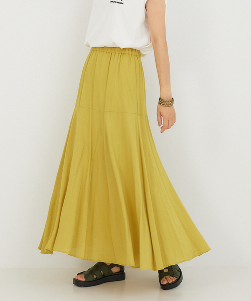 abahouse mavie（アバハウスマヴィ）の「レーヨンリネンフレアロングスカート（スカート・レディース・ダークオレンジ/ベージュ/ブラック/イエロー・フリー）」の4枚目の写真