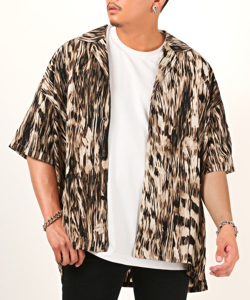LUXSTYLE（ラグスタイル）の「総柄BIGオープンカラー半袖シャツ（シャツ/ブラウス・メンズ・ブラック/ブラウン・M/L）」の3枚目の写真