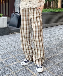 ワンタックチェックストレートパンツ
