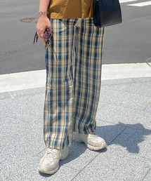 ワンタックチェックストレートパンツ