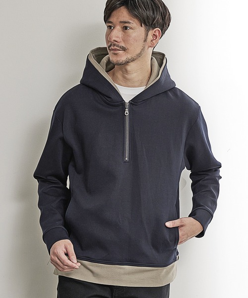 UNION STATION（ユニオンステーション）の「ハーフジップニットドッキングパーカー（パーカー・メンズ・ブラック/ホワイト/ネイビー・LL/L/M）」の3枚目の写真
