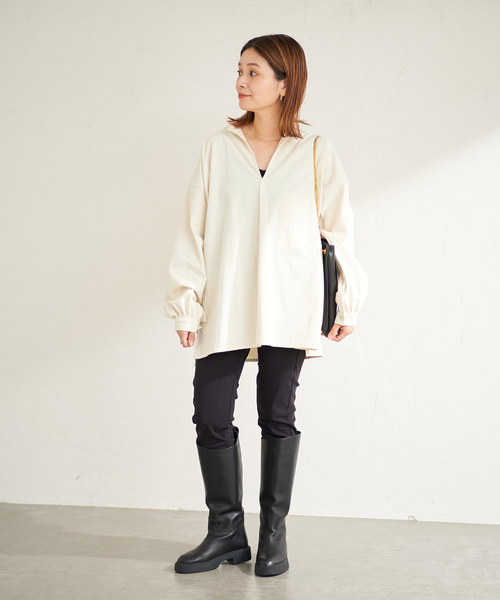 ARMY TWILL（アーミーツイル）の「別注【ARMY TWILL / アーミーツイル】PO SHIRT：シャツ（シャツ/ブラウス・レディース・アイボリー/ブラック・FREE）」の4枚目の写真