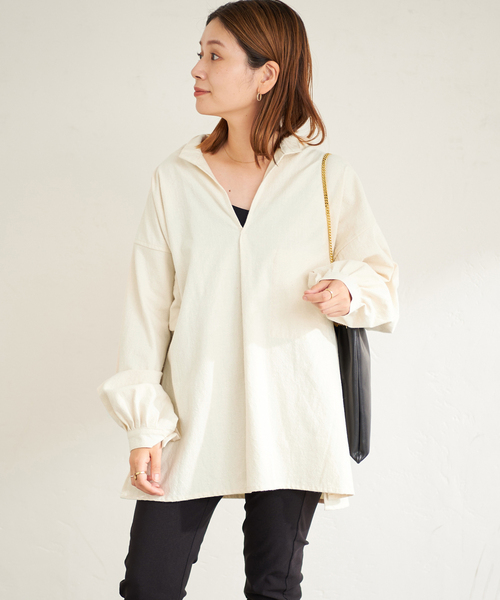 ARMY TWILL（アーミーツイル）の「別注【ARMY TWILL / アーミーツイル】PO SHIRT：シャツ（シャツ/ブラウス・レディース・アイボリー/ブラック・FREE）」の3枚目の写真