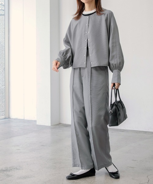 BONLECILL(ボンルシール)の「【セットアップ対応】ガンクラブチェック 2wayクロップドブラウス/ジャケットカーディガン(ノーカラージャケット・レディース・ブラック/ブラウン・FREE)」の6枚目の写真