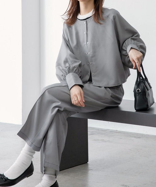 BONLECILL(ボンルシール)の「【セットアップ対応】ガンクラブチェック 2wayクロップドブラウス/ジャケットカーディガン(ノーカラージャケット・レディース・ブラック/ブラウン・FREE)」の9枚目の写真