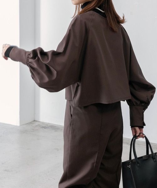 BONLECILL(ボンルシール)の「【セットアップ対応】ガンクラブチェック 2wayクロップドブラウス/ジャケットカーディガン(ノーカラージャケット・レディース・ブラック/ブラウン・FREE)」の14枚目の写真