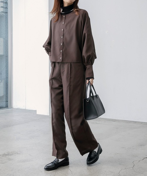 BONLECILL(ボンルシール)の「【セットアップ対応】ガンクラブチェック 2wayクロップドブラウス/ジャケットカーディガン(ノーカラージャケット・レディース・ブラック/ブラウン・FREE)」の16枚目の写真