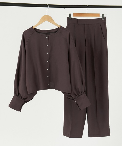 BONLECILL(ボンルシール)の「【セットアップ対応】ガンクラブチェック 2wayクロップドブラウス/ジャケットカーディガン(ノーカラージャケット・レディース・ブラック/ブラウン・FREE)」の12枚目の写真