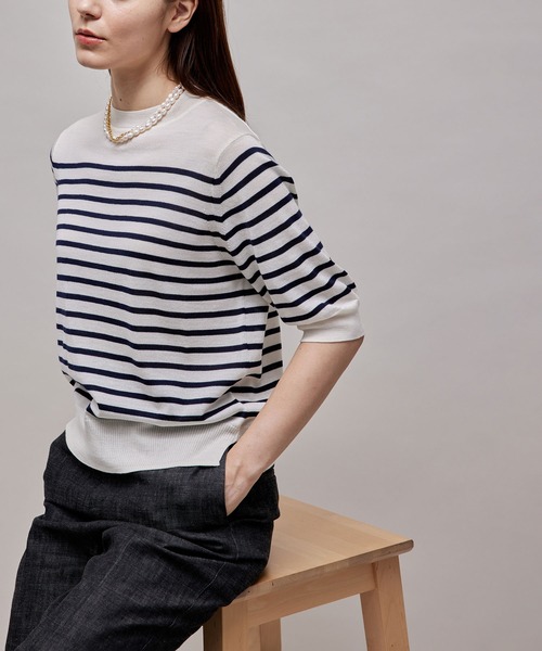 ROPE'（ロペ）の「アンサンブル対応/ハイゲージ5分袖モックネックニット（ニット/セーター・レディース・パープル/ネイビー/グリーン/ベージュ系その他/キャメル/ホワイト系その他2・38）」の22枚目の写真