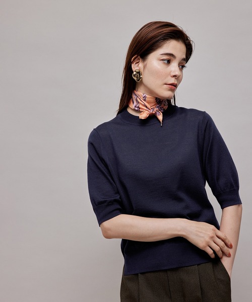 ROPE'（ロペ）の「アンサンブル対応/ハイゲージ5分袖モックネックニット（ニット/セーター・レディース・パープル/ネイビー/グリーン/ベージュ系その他/キャメル/ホワイト系その他2・38）」の10枚目の写真