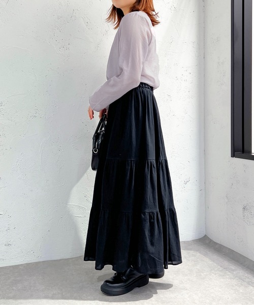 apres jour mignon（アプレジュールミニョン）の「コットンティアードスカート【ZOZOTOWN限定アイテム】（スカート・レディース・オフホワイト/マスタード/ネイビー/ブラック・MEDIUM/SMALL/X-LARGE）」の14枚目の写真