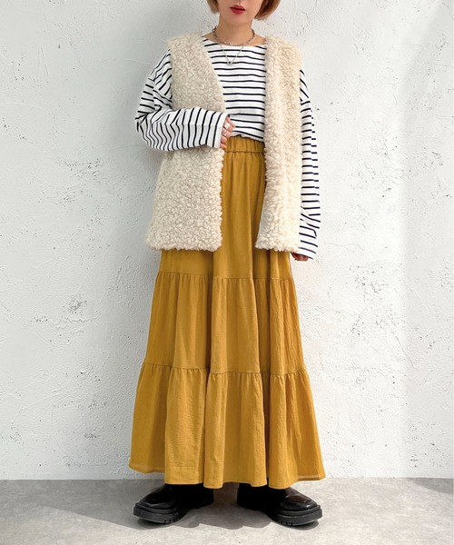 apres jour mignon（アプレジュールミニョン）の「コットンティアードスカート【ZOZOTOWN限定アイテム】（スカート・レディース・オフホワイト/マスタード/ネイビー/ブラック・MEDIUM/SMALL/X-LARGE）」の20枚目の写真