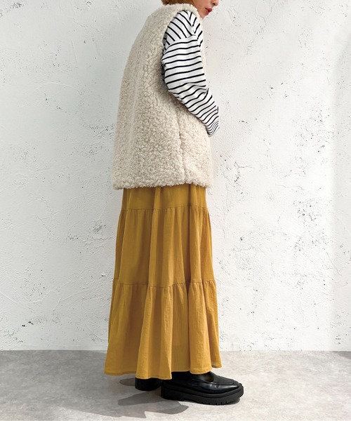 apres jour mignon（アプレジュールミニョン）の「コットンティアードスカート【ZOZOTOWN限定アイテム】（スカート・レディース・オフホワイト/マスタード/ネイビー/ブラック・MEDIUM/SMALL/X-LARGE）」の21枚目の写真