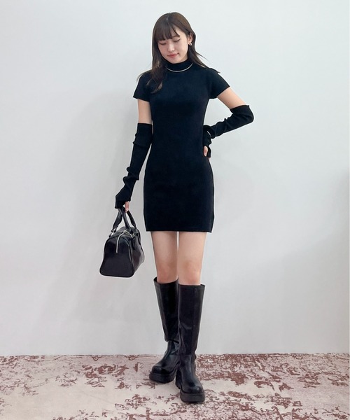 EPIMI E'PIMMY（エピミエピミー）の「【ミニ・ロングあり】アームウォーマー付プチハイリブニットワンピース（ワンピース・レディース・ダークブルー/アイボリー/ブラック/グレイッシュベージュ/オリーブ・MEDIUM/TALL）」の12枚目の写真