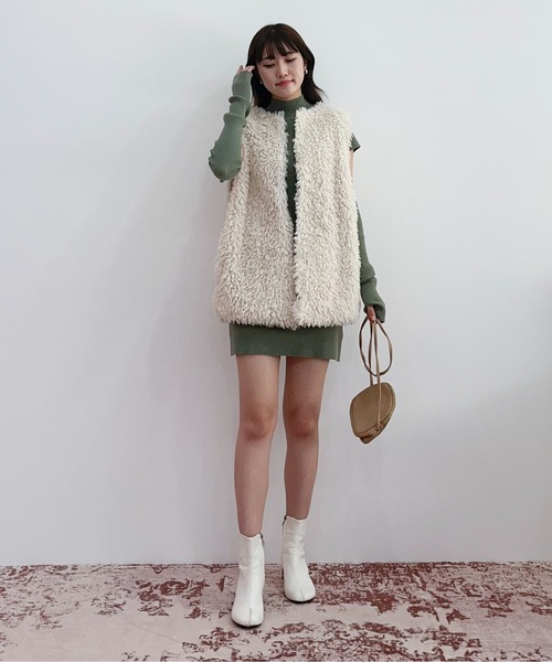 EPIMI E'PIMMY（エピミエピミー）の「【ミニ・ロングあり】アームウォーマー付プチハイリブニットワンピース（ワンピース・レディース・ダークブルー/アイボリー/ブラック/グレイッシュベージュ/オリーブ・MEDIUM/TALL）」の14枚目の写真