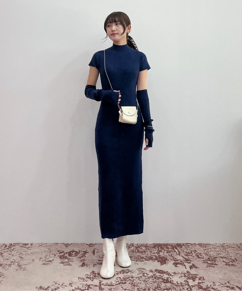 EPIMI E'PIMMY（エピミエピミー）の「【ミニ・ロングあり】アームウォーマー付プチハイリブニットワンピース（ワンピース・レディース・ダークブルー/アイボリー/ブラック/グレイッシュベージュ/オリーブ・MEDIUM/TALL）」の11枚目の写真