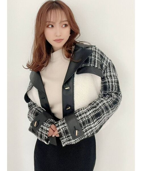 RESEXXY（リゼクシー）の「【WEB限定】ツイードボアジャケット（ライダースジャケット・レディース・ブラック/ブラウン・FREE）」の3枚目の写真