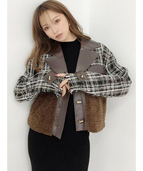 RESEXXY（リゼクシー）の「【WEB限定】ツイードボアジャケット（ライダースジャケット・レディース・ブラック/ブラウン・FREE）」の8枚目の写真