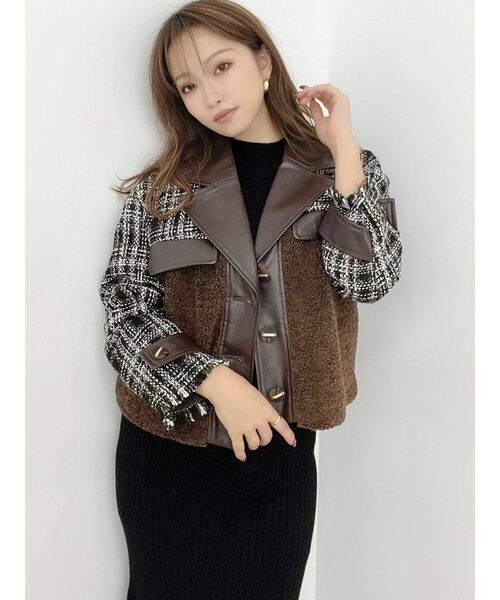 RESEXXY（リゼクシー）の「【WEB限定】ツイードボアジャケット（ライダースジャケット・レディース・ブラック/ブラウン・FREE）」の9枚目の写真