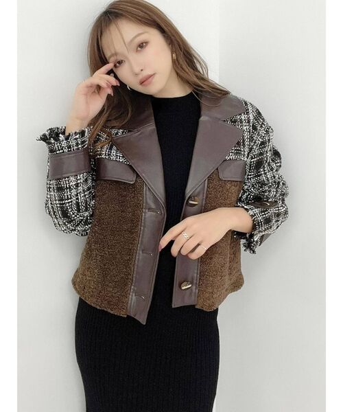 RESEXXY（リゼクシー）の「【WEB限定】ツイードボアジャケット（ライダースジャケット・レディース・ブラック/ブラウン・FREE）」の10枚目の写真