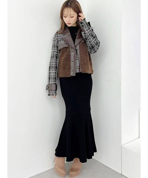 RESEXXY（リゼクシー）の「【WEB限定】ツイードボアジャケット（ライダースジャケット・レディース・ブラック/ブラウン・FREE）」の12枚目の写真