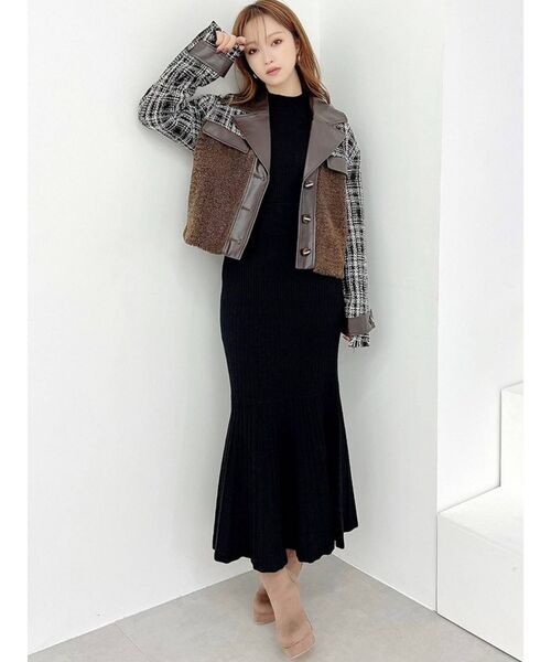 RESEXXY（リゼクシー）の「【WEB限定】ツイードボアジャケット（ライダースジャケット・レディース・ブラック/ブラウン・FREE）」の13枚目の写真