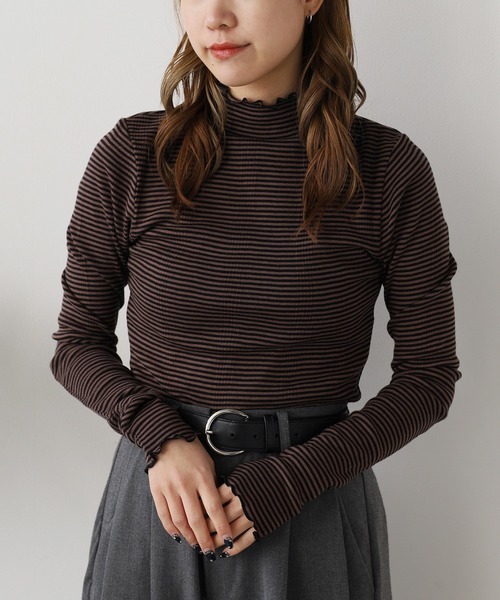 MILLER(ミラー)の「R.P.miller/ミラー Prib Turtle LS Tee ボーダー タートルネック カットソー(Tシャツ/カットソー・レディース・グレー/レッド/ホワイト/ブラウン/グリーン/ネイビー・FREE)」の7枚目の写真