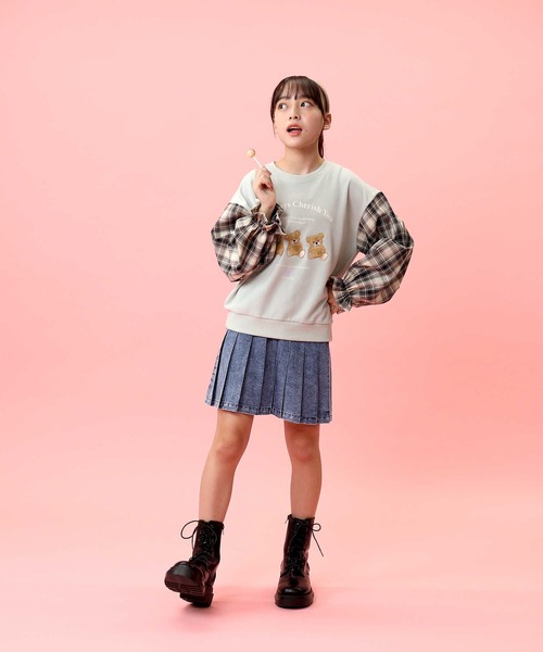 VIVIAN BLUE(ビビアンブルー)の「【VIVIAN BLUE】袖切り替えスウェット(スウェット・キッズ・ライム/オフホワイト・120/130/140/150)」の6枚目の写真