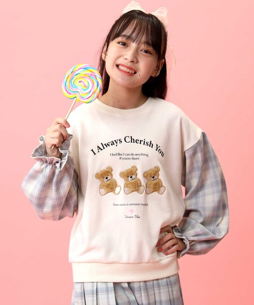 VIVIAN BLUE(ビビアンブルー)の「【VIVIAN BLUE】袖切り替えスウェット(スウェット・キッズ・ライム/オフホワイト・120/130/140/150)」の7枚目の写真