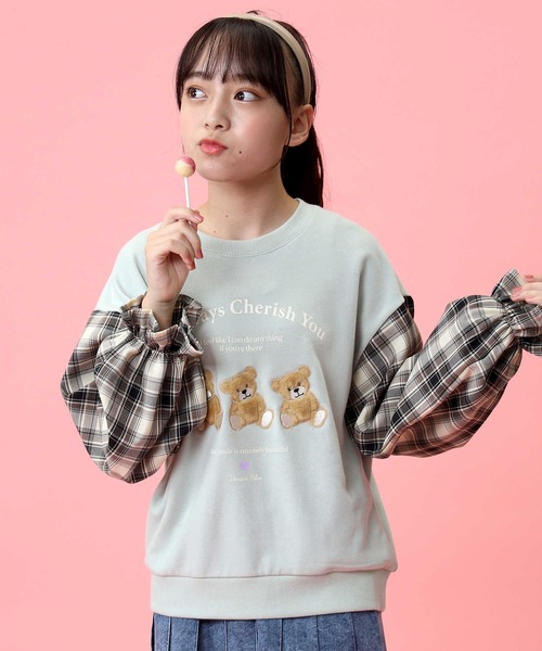 VIVIAN BLUE(ビビアンブルー)の「【VIVIAN BLUE】袖切り替えスウェット(スウェット・キッズ・ライム/オフホワイト・120/130/140/150)」の3枚目の写真