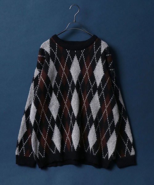 ANPAS（アンパス）の「Total Pattern Shaggy Knit Pullover/総柄 ニット シャギーニット プルオーバー（ニット/セーター・メンズ・ブラック系その他2/ブルー系その他2/ブラウン系その他/ブラック系その他/ブラック系その他3/グリーン系その他/ブルー系その他/パープル系その他/レッド系その他/ブラック系その他4・M/L/LL）」の4枚目の写真