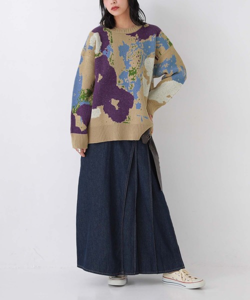 osharewalker（オシャレウォーカー）の「『ニュアンス柄ジャカードニット』（ニット/セーター・レディース・ベージュ/ブラック・FREE）」の4枚目の写真