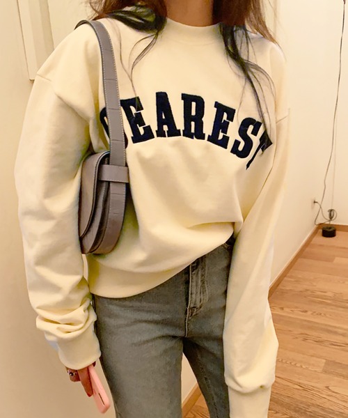 Girly Doll（ガーリードール）の「ビッグシルエットロゴトレーナー（スウェット・レディース・ライトグレー/ネイビー/ベージュ/グリーン・FREE）」の2枚目の写真