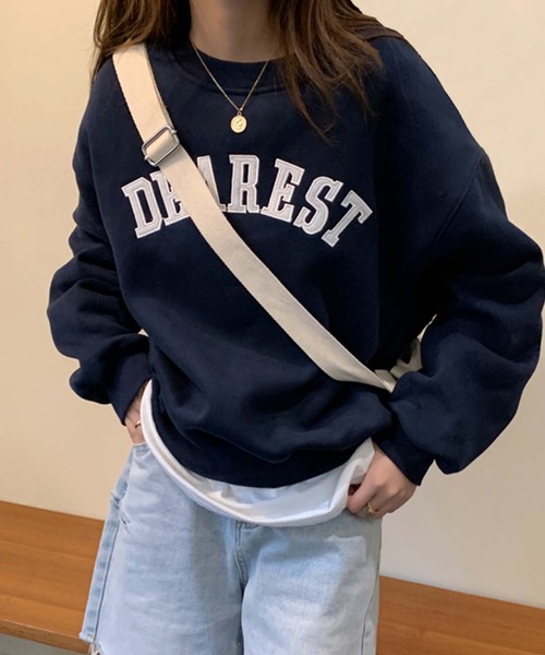 Girly Doll（ガーリードール）の「ビッグシルエットロゴトレーナー（スウェット・レディース・ライトグレー/ネイビー/ベージュ/グリーン・FREE）」の4枚目の写真