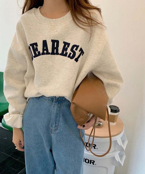 Girly Doll（ガーリードール）の「ビッグシルエットロゴトレーナー（スウェット・レディース・ライトグレー/ネイビー/ベージュ/グリーン・FREE）」の8枚目の写真