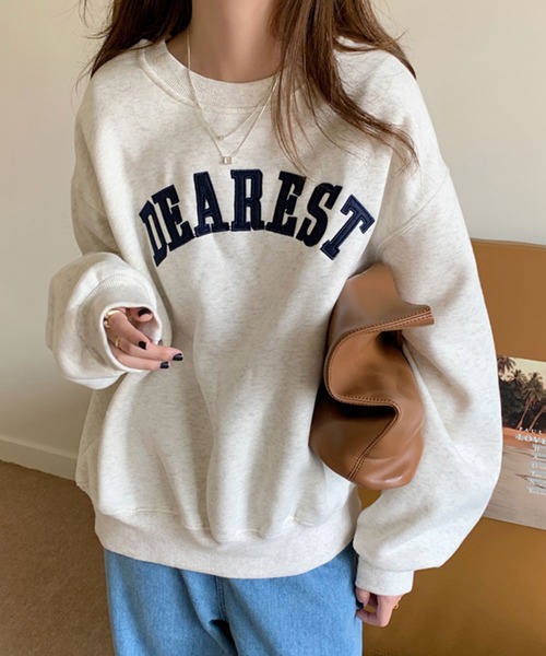 Girly Doll（ガーリードール）の「ビッグシルエットロゴトレーナー（スウェット・レディース・ライトグレー/ネイビー/ベージュ/グリーン・FREE）」の12枚目の写真