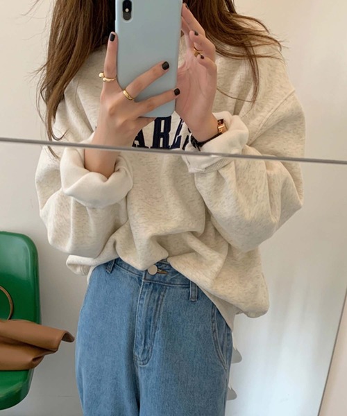 Girly Doll（ガーリードール）の「ビッグシルエットロゴトレーナー（スウェット・レディース・ライトグレー/ネイビー/ベージュ/グリーン・FREE）」の15枚目の写真