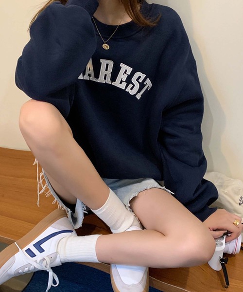 Girly Doll（ガーリードール）の「ビッグシルエットロゴトレーナー（スウェット・レディース・ライトグレー/ネイビー/ベージュ/グリーン・FREE）」の6枚目の写真