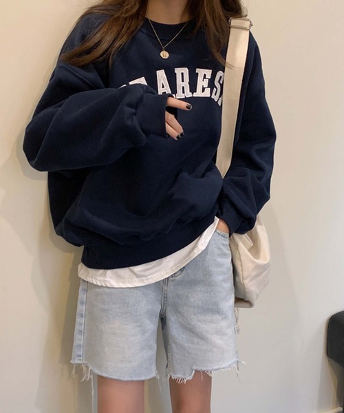 Girly Doll（ガーリードール）の「ビッグシルエットロゴトレーナー（スウェット・レディース・ライトグレー/ネイビー/ベージュ/グリーン・FREE）」の13枚目の写真