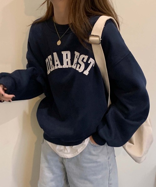 Girly Doll（ガーリードール）の「ビッグシルエットロゴトレーナー（スウェット・レディース・ライトグレー/ネイビー/ベージュ/グリーン・FREE）」の7枚目の写真