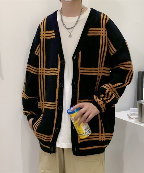 B.R.U（ブル）の「チェック柄オーバーサイズカーディガン / ウィンドー