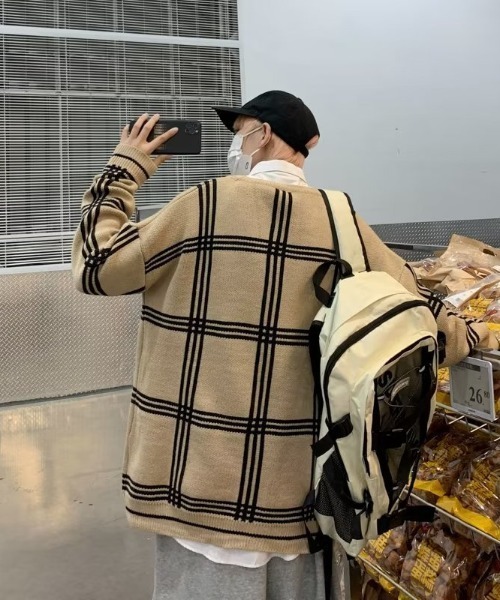 B.R.U（ブル）の「チェック柄オーバーサイズカーディガン / ウィンドー