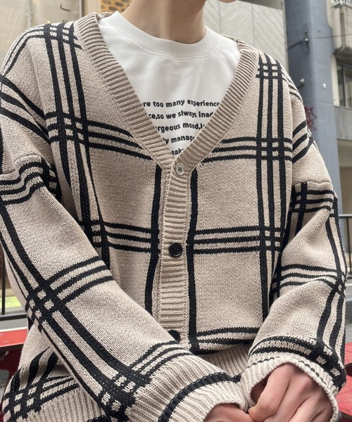 B.R.U（ブル）の「チェック柄オーバーサイズカーディガン / ウィンドー